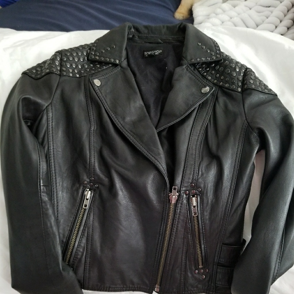 Topshop Studded Leather Moto Jacket